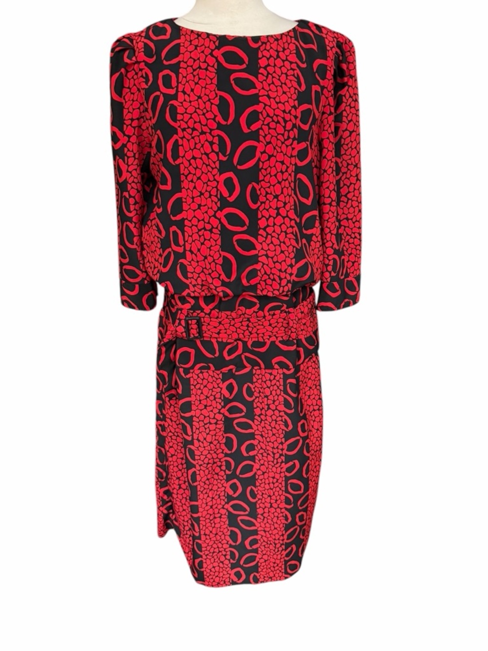 1980s Billy Jack Apparel Vibrant Abstract Drop Waist w/Matching Belt Power Dress